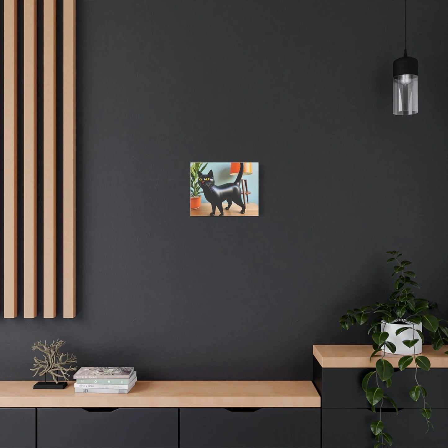 Black Cat Art Canvas Print — Retro Home Decor Wall Art - FloofChonk