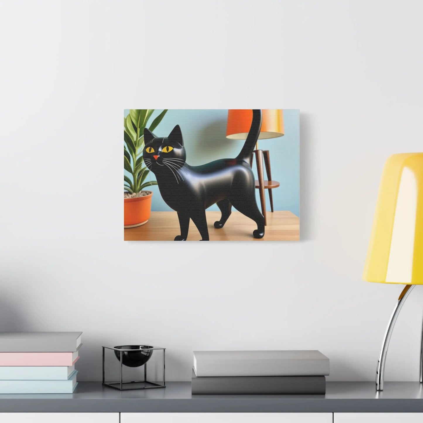 Black Cat Art Canvas Print — Retro Home Decor Wall Art - FloofChonk