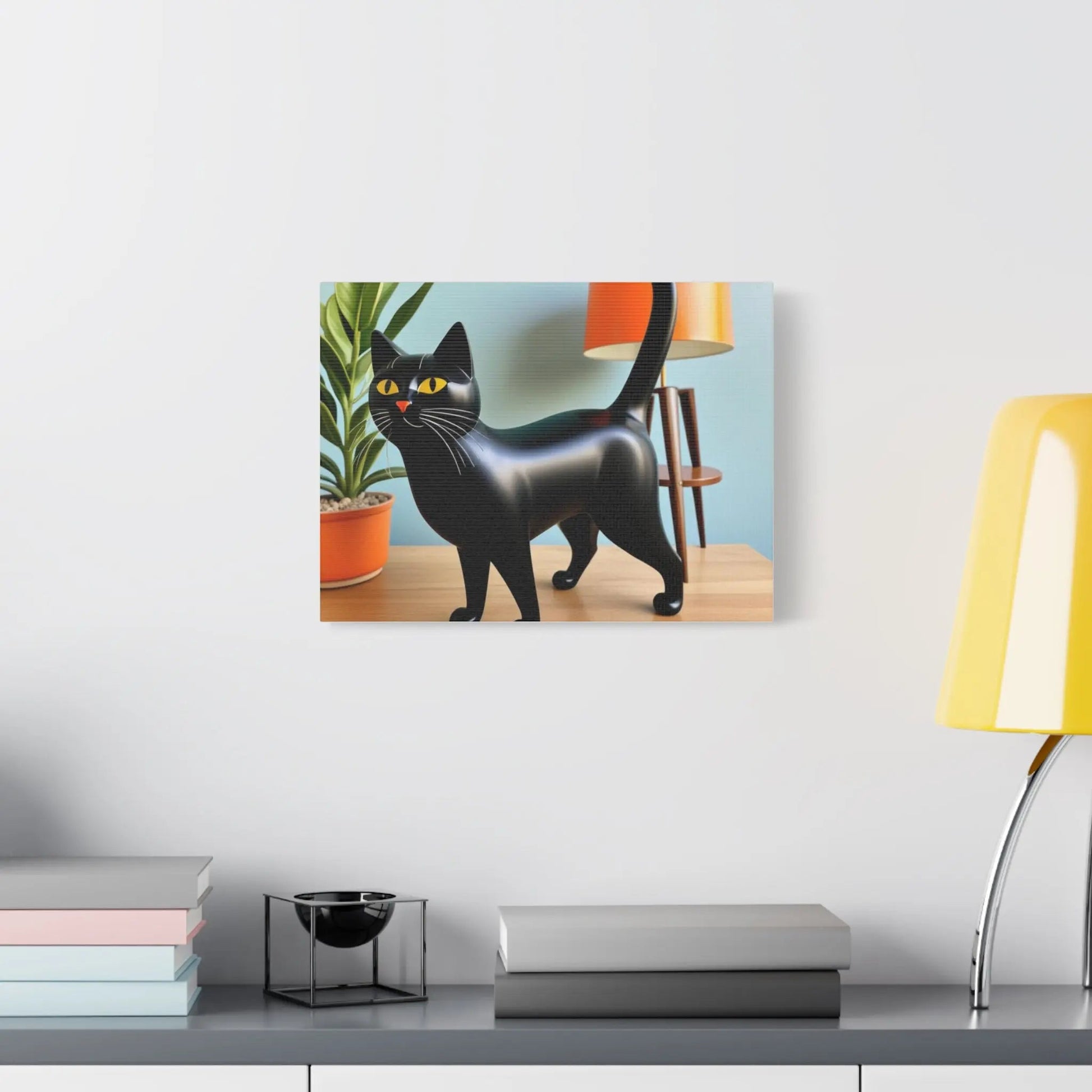 Black Cat Art Canvas Print — Retro Home Decor Wall Art - FloofChonk
