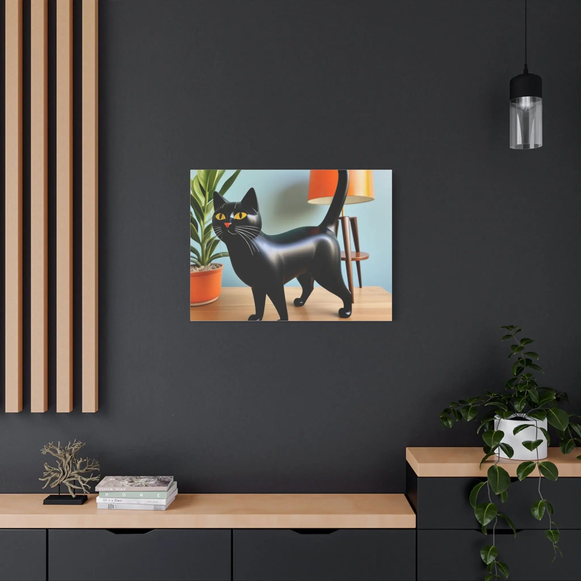 Black Cat Art Canvas Print — Retro Home Decor Wall Art - FloofChonk