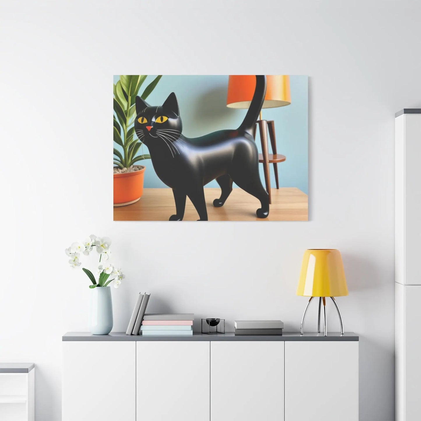 Black Cat Art Canvas Print — Retro Home Decor Wall Art - FloofChonk