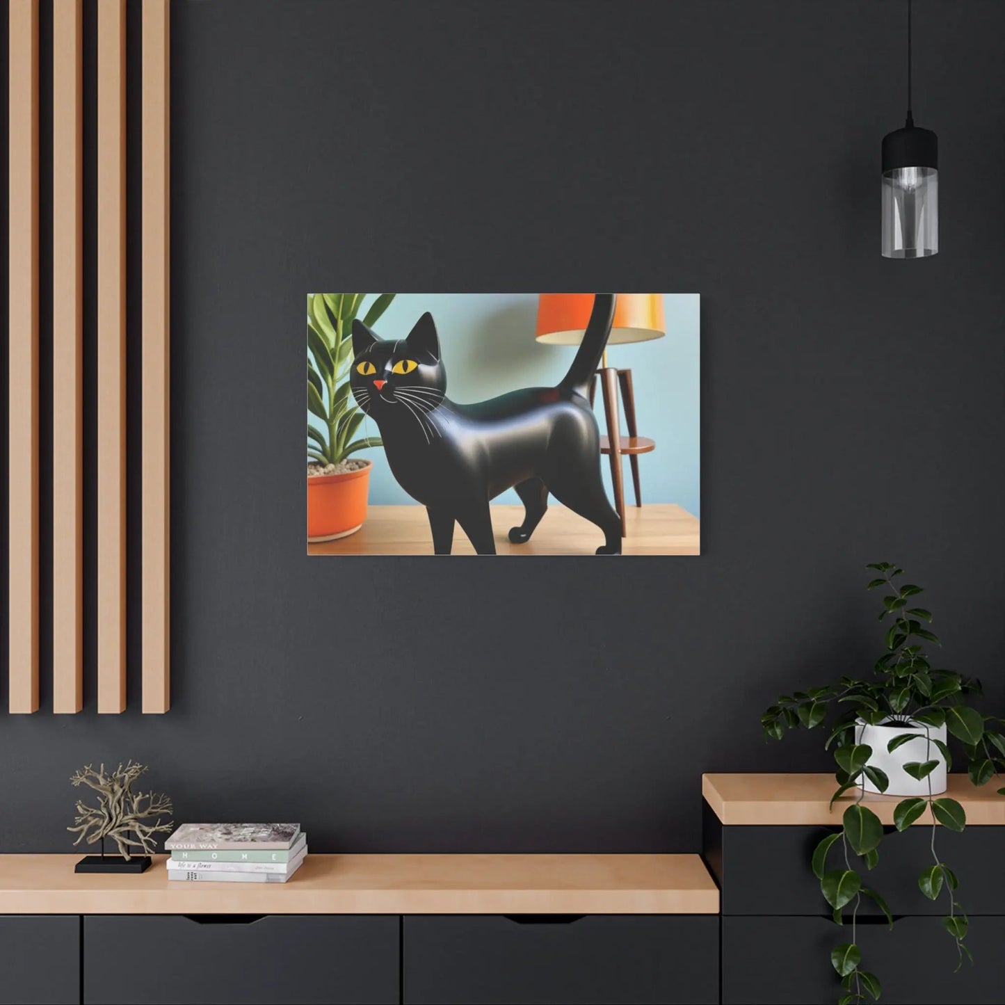 Black Cat Art Canvas Print — Retro Home Decor Wall Art - FloofChonk