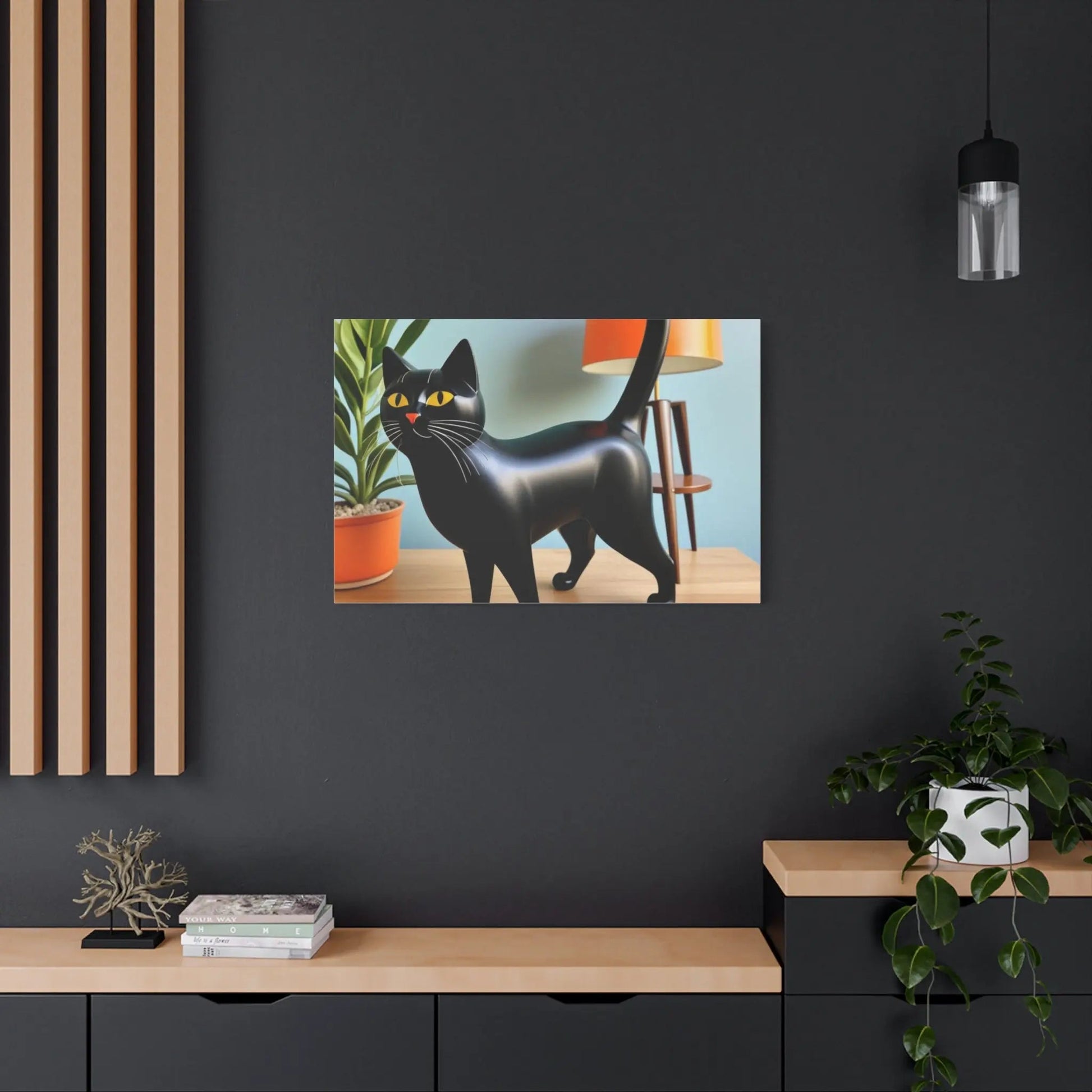 Black Cat Art Canvas Print — Retro Home Decor Wall Art - FloofChonk