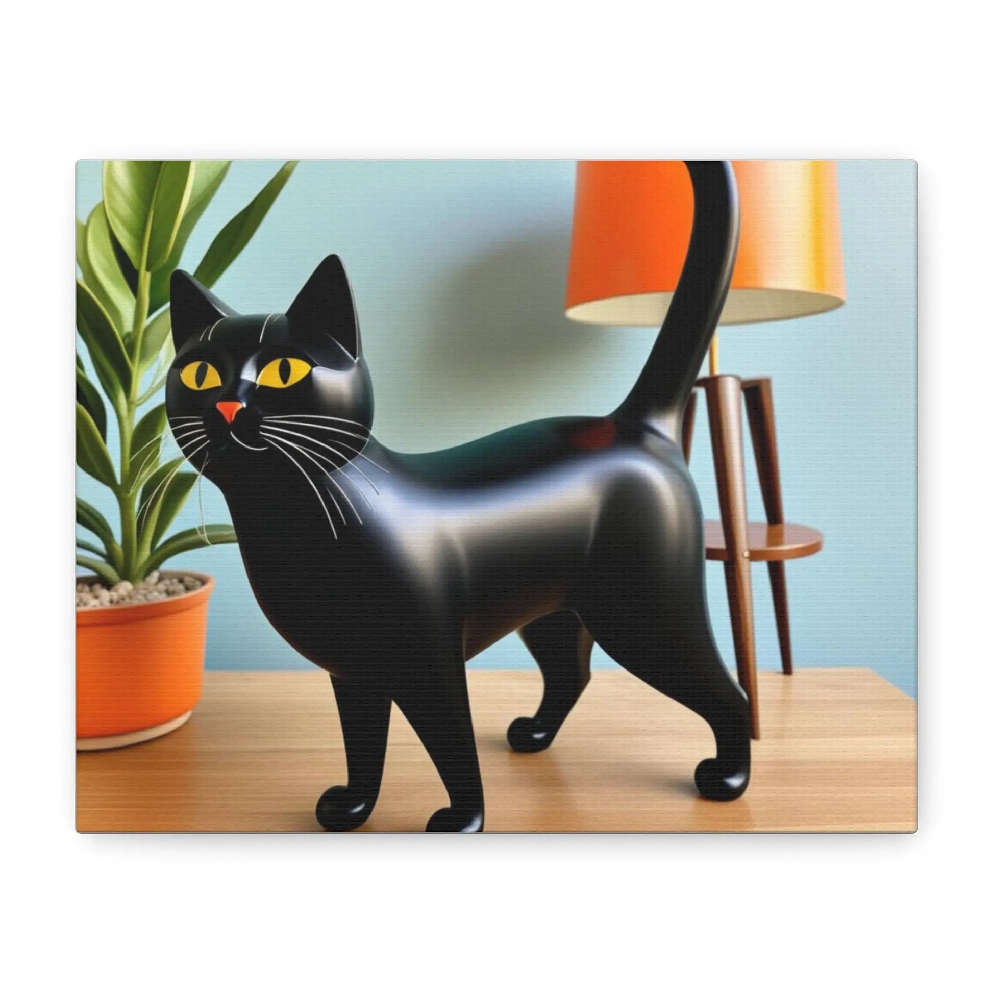 Black Cat Art Canvas Print — Retro Home Decor Wall Art - FloofChonk
