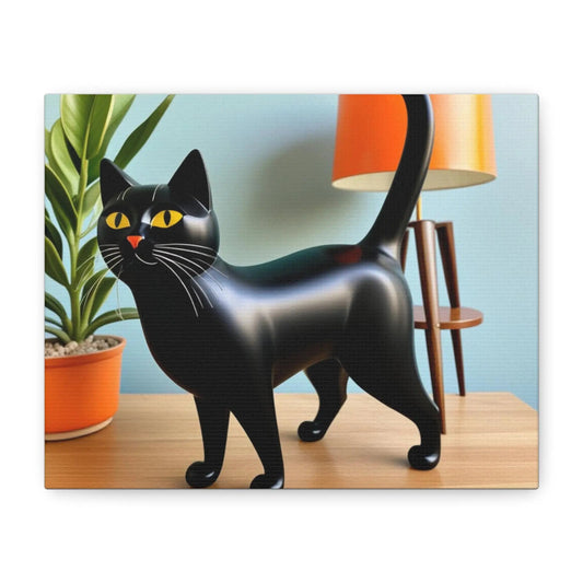 Black Cat Art Canvas Print — Retro Home Decor Wall Art - FloofChonk