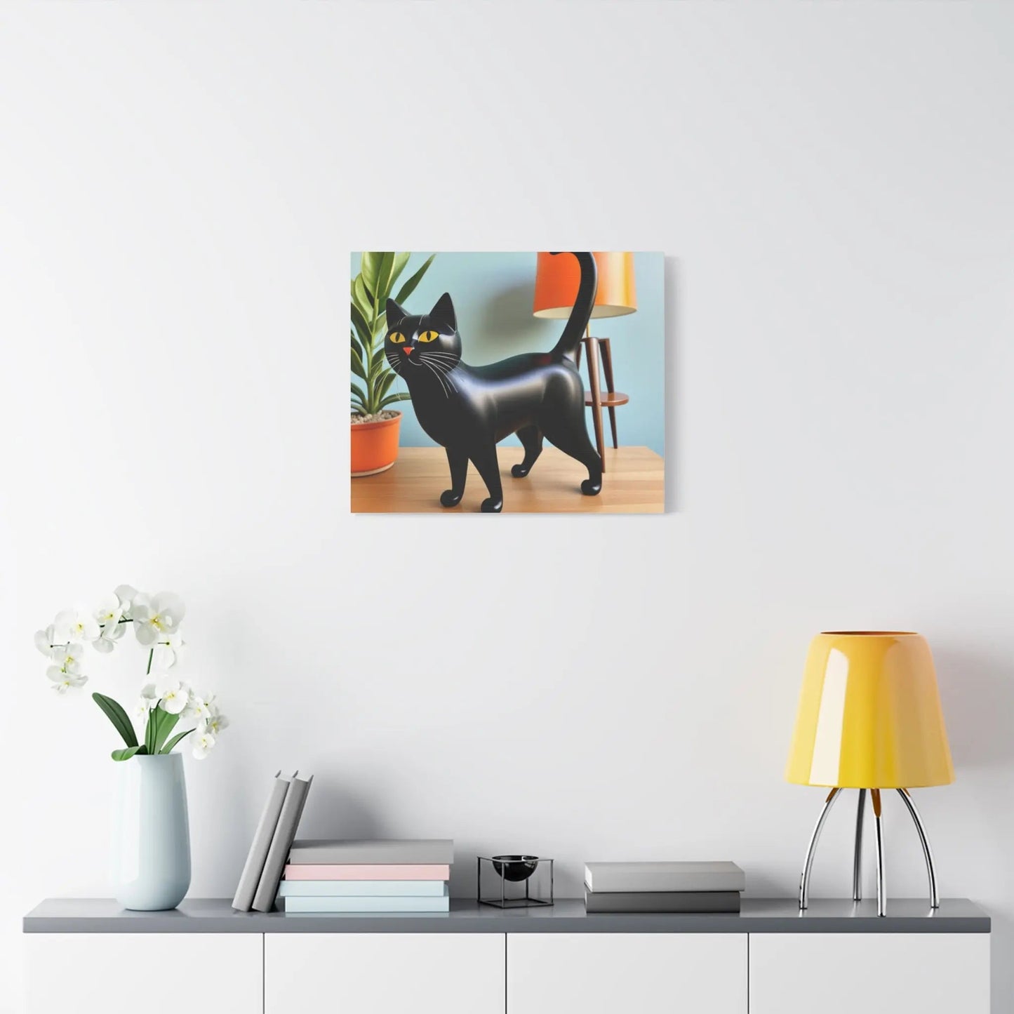 Black Cat Art Canvas Print — Retro Home Decor Wall Art - FloofChonk