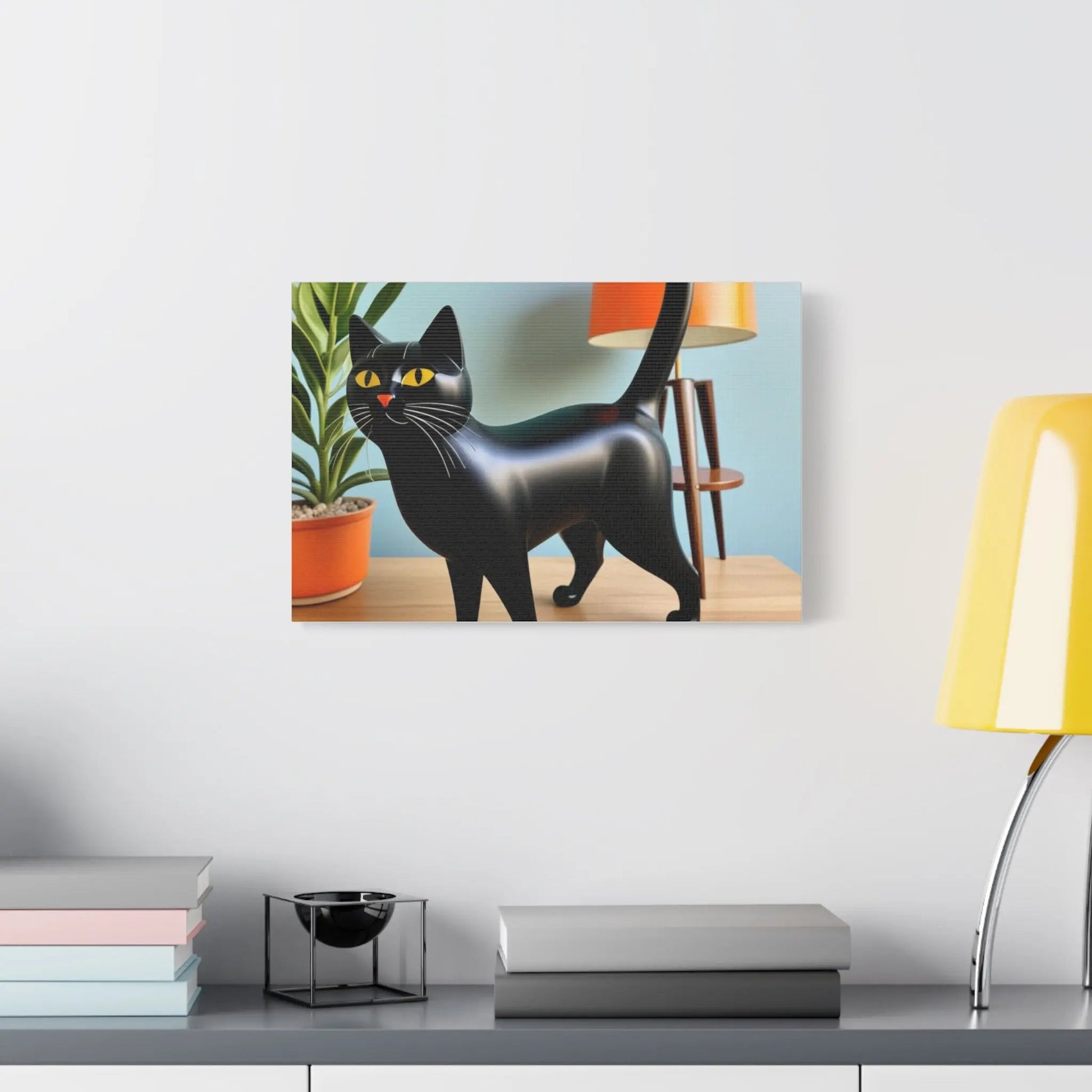 Black Cat Art Canvas Print — Retro Home Decor Wall Art - FloofChonk