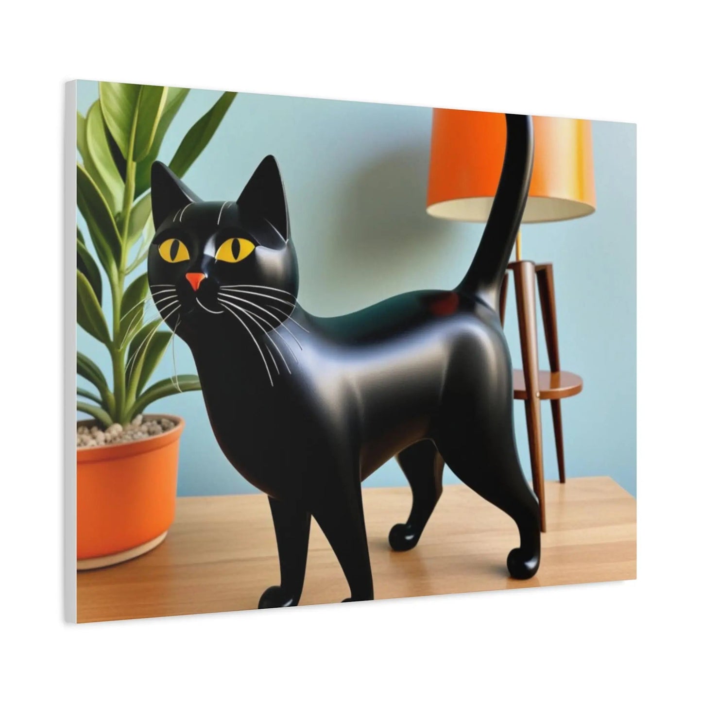 Black Cat Art Canvas Print — Retro Home Decor Wall Art - FloofChonk
