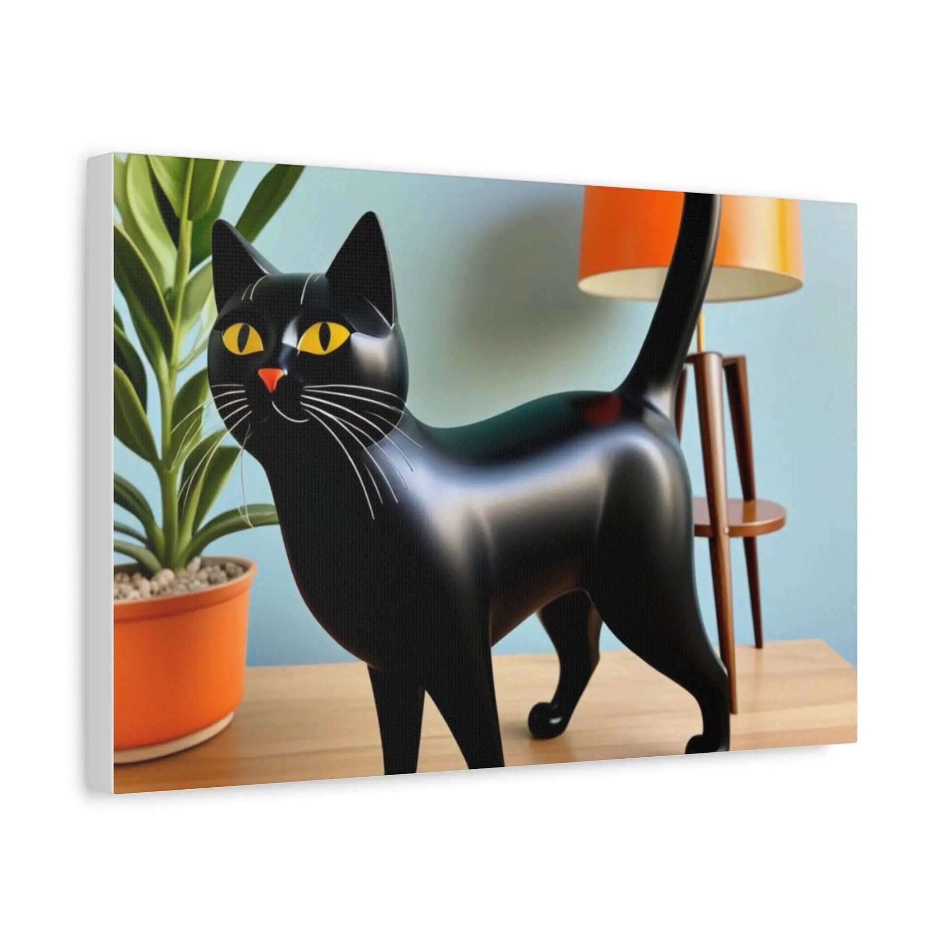 Black Cat Art Canvas Print — Retro Home Decor Wall Art - FloofChonk