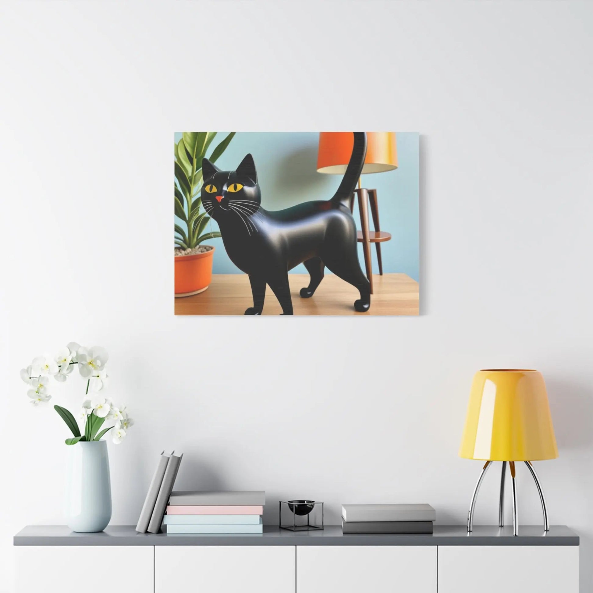 Black Cat Art Canvas Print — Retro Home Decor Wall Art - FloofChonk