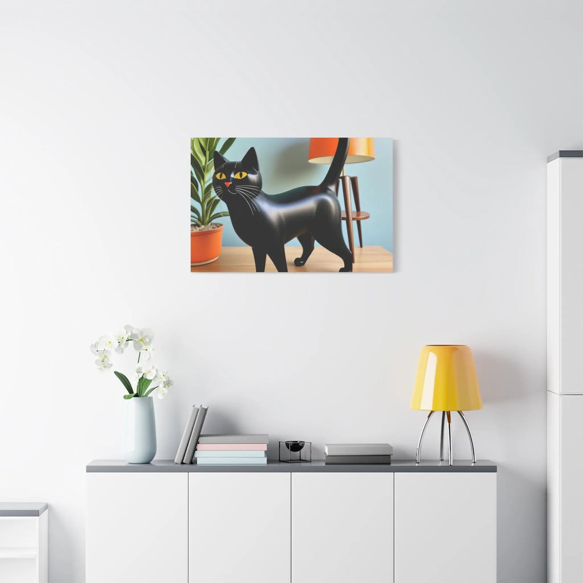 Black Cat Art Canvas Print — Retro Home Decor Wall Art - FloofChonk