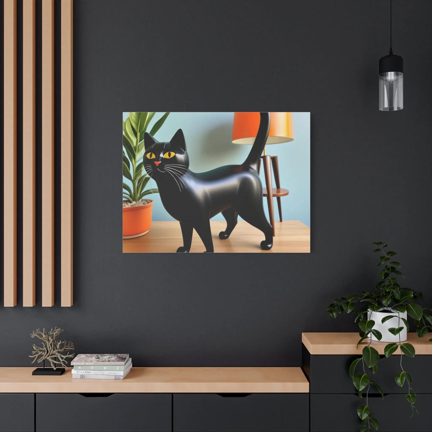 Black Cat Art Canvas Print — Retro Home Decor Wall Art - FloofChonk