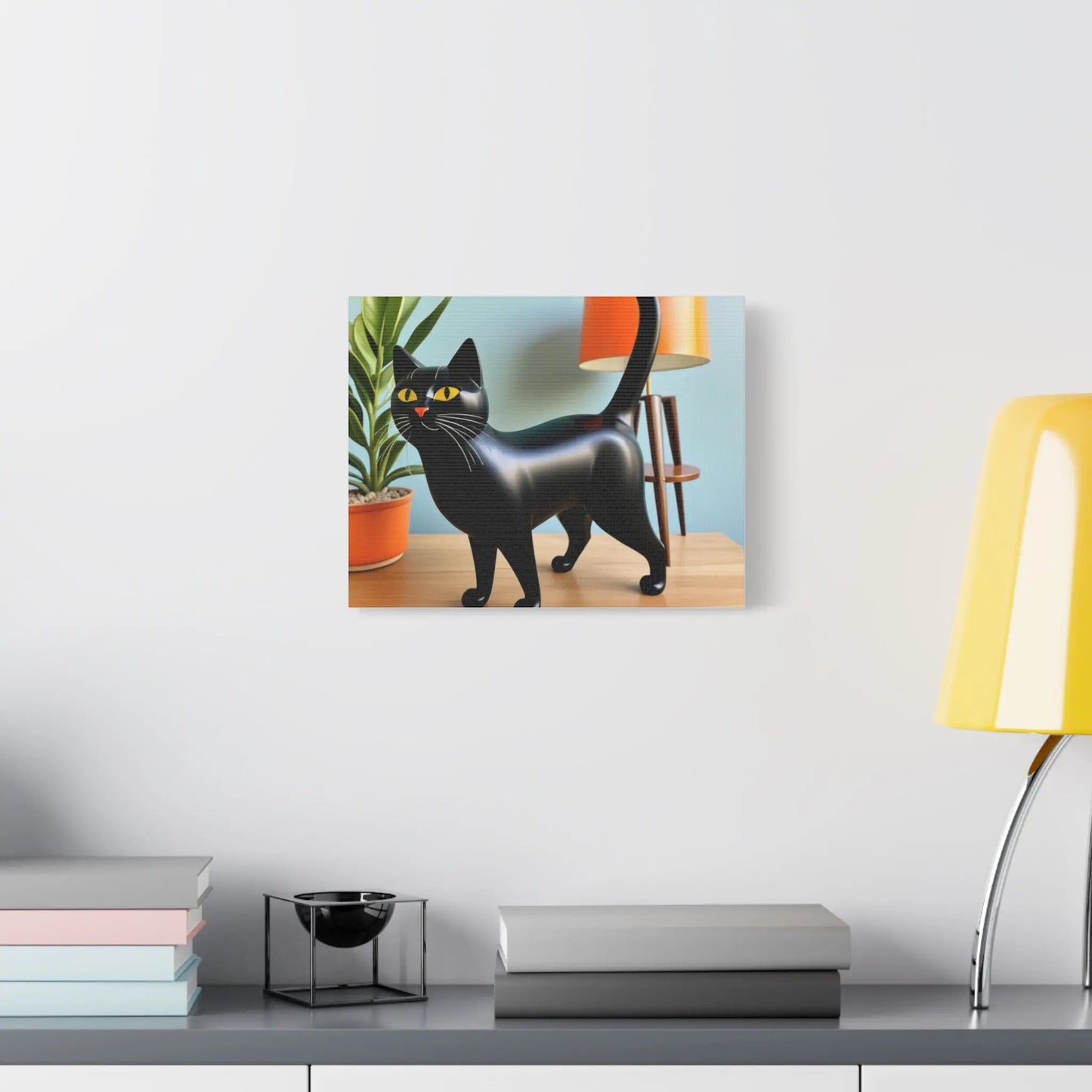 Black Cat Art Canvas Print — Retro Home Decor Wall Art - FloofChonk
