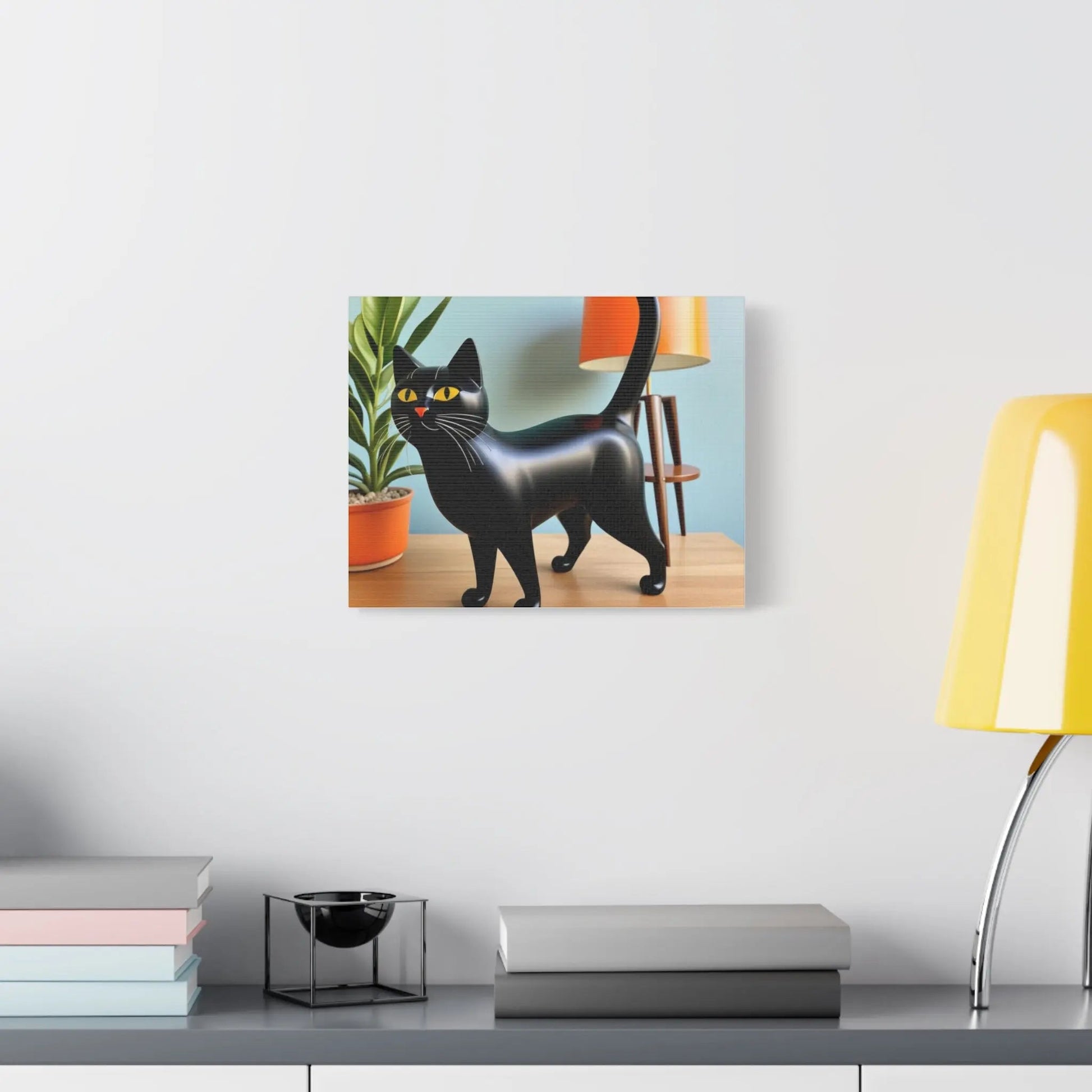 Black Cat Art Canvas Print — Retro Home Decor Wall Art - FloofChonk