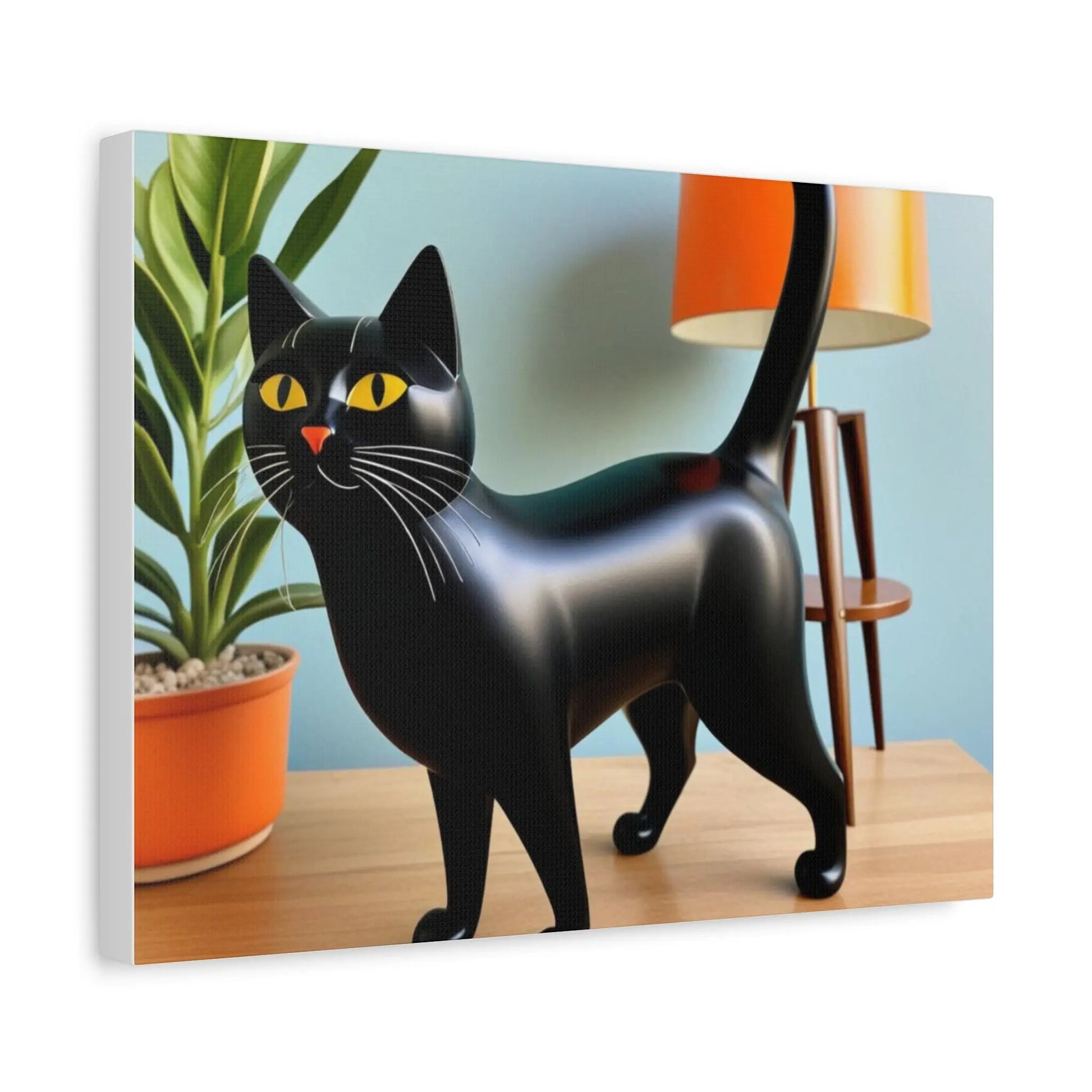 Black Cat Art Canvas Print — Retro Home Decor Wall Art - FloofChonk
