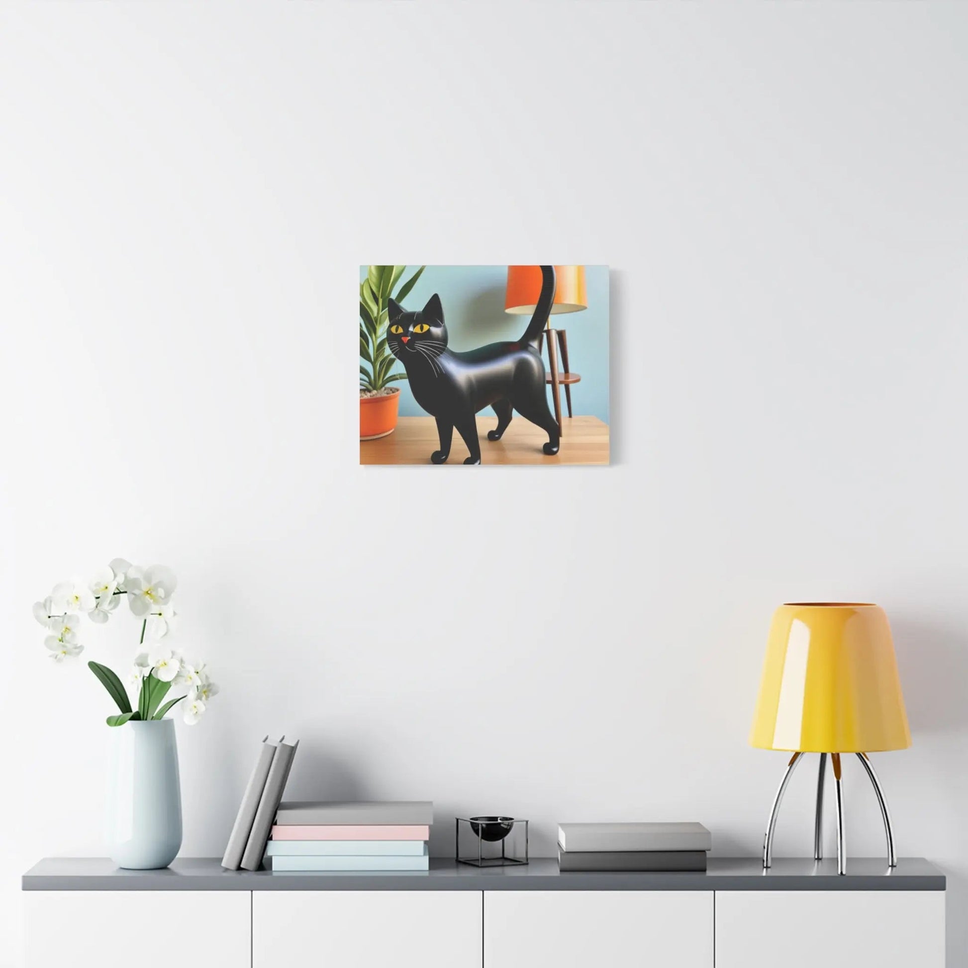 Black Cat Art Canvas Print — Retro Home Decor Wall Art - FloofChonk