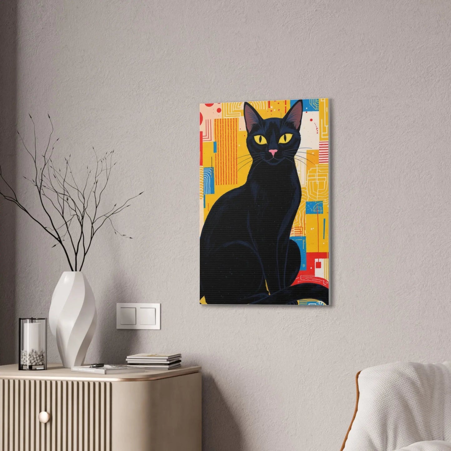 Black Cat Pop Art Canvas Print — Stretched Wall Art for Cat Lovers - FloofChonk