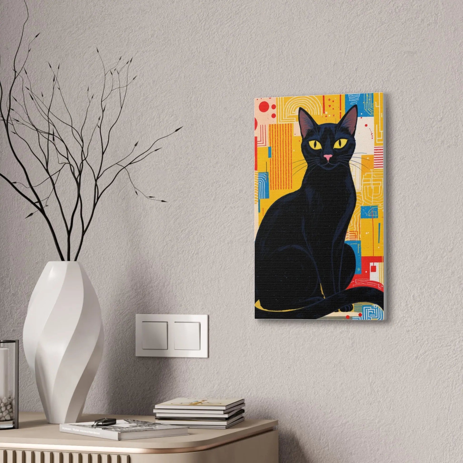 Black Cat Pop Art Canvas Print — Stretched Wall Art for Cat Lovers - FloofChonk