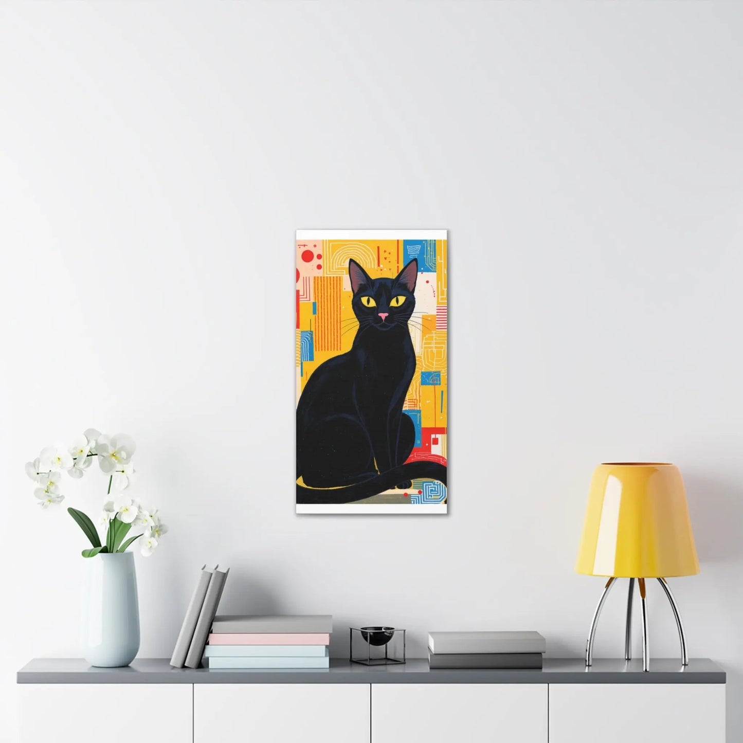 Black Cat Pop Art Canvas Print — Stretched Wall Art for Cat Lovers - FloofChonk