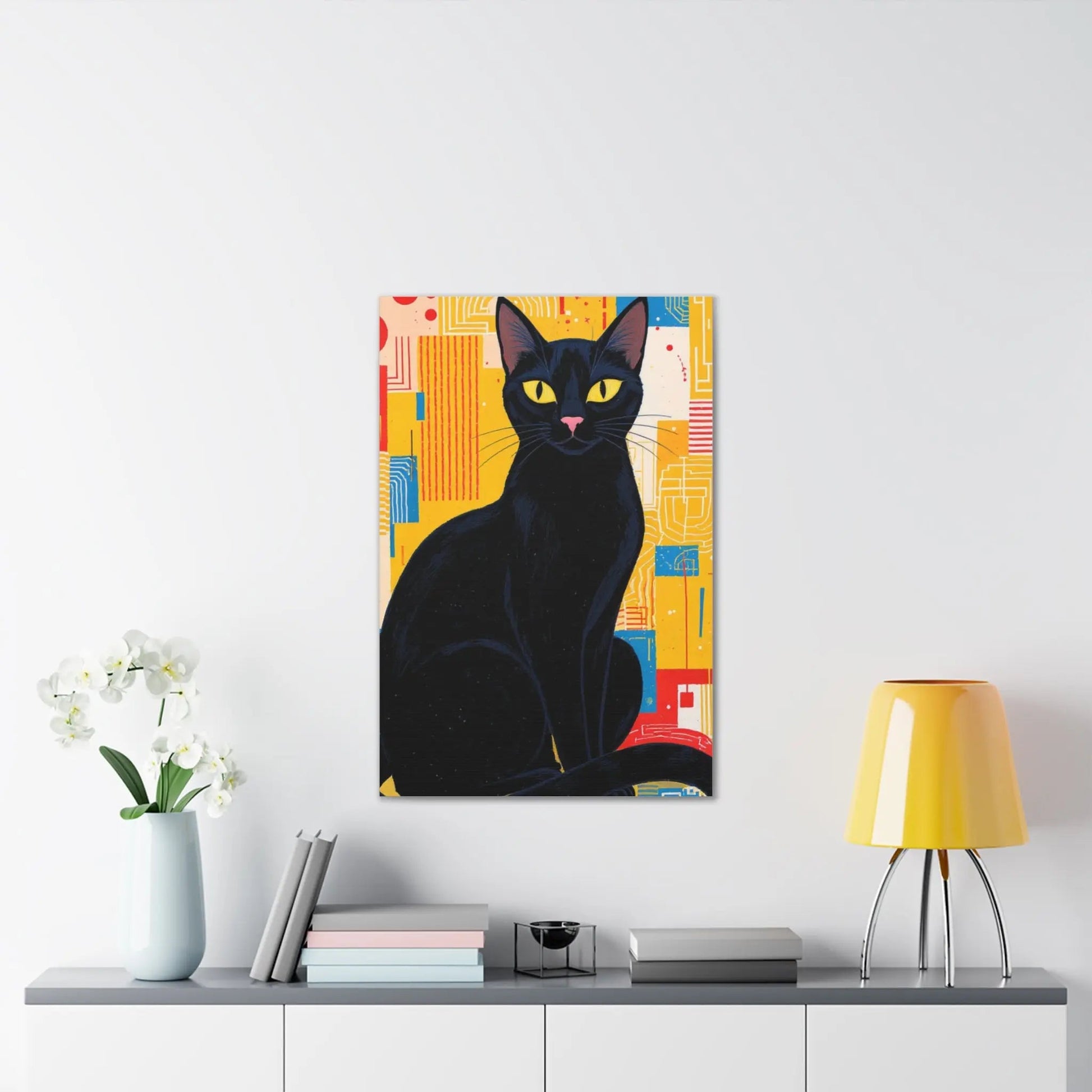 Black Cat Pop Art Canvas Print — Stretched Wall Art for Cat Lovers - FloofChonk