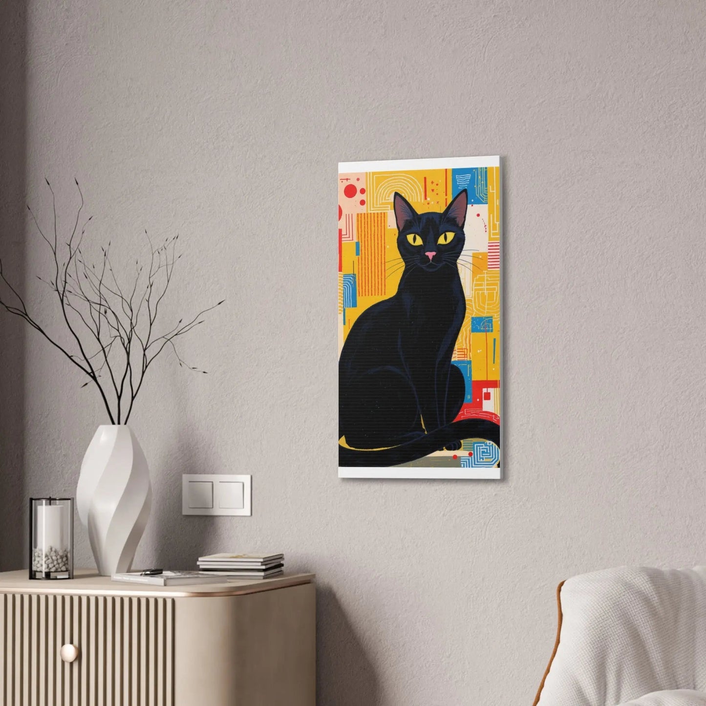 Black Cat Pop Art Canvas Print — Stretched Wall Art for Cat Lovers - FloofChonk
