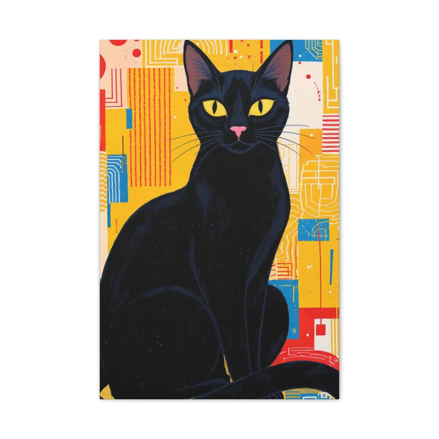 Black Cat Pop Art Canvas Print — Stretched Wall Art for Cat Lovers - FloofChonk