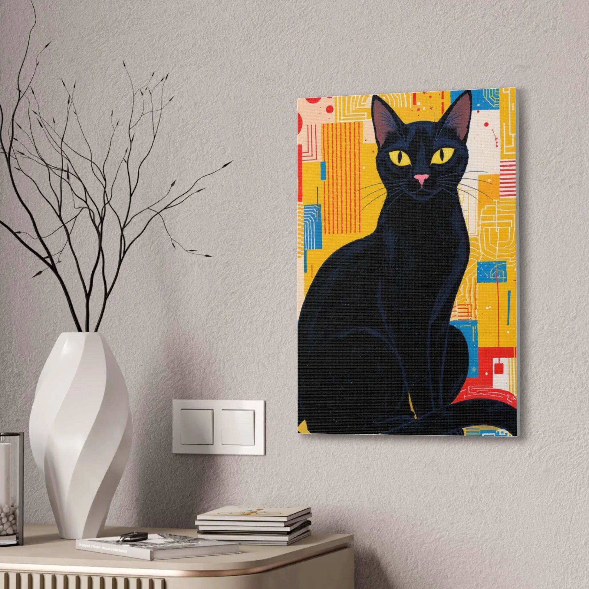 Black Cat Pop Art Canvas Print — Stretched Wall Art for Cat Lovers - FloofChonk