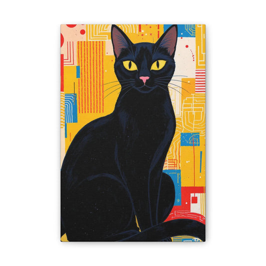 Black Cat Pop Art Canvas Print — Stretched Wall Art for Cat Lovers - FloofChonk