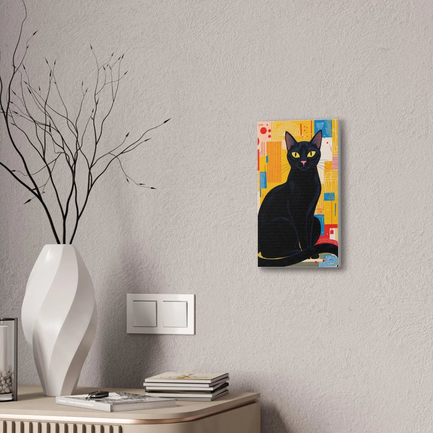 Black Cat Pop Art Canvas Print — Stretched Wall Art for Cat Lovers - FloofChonk