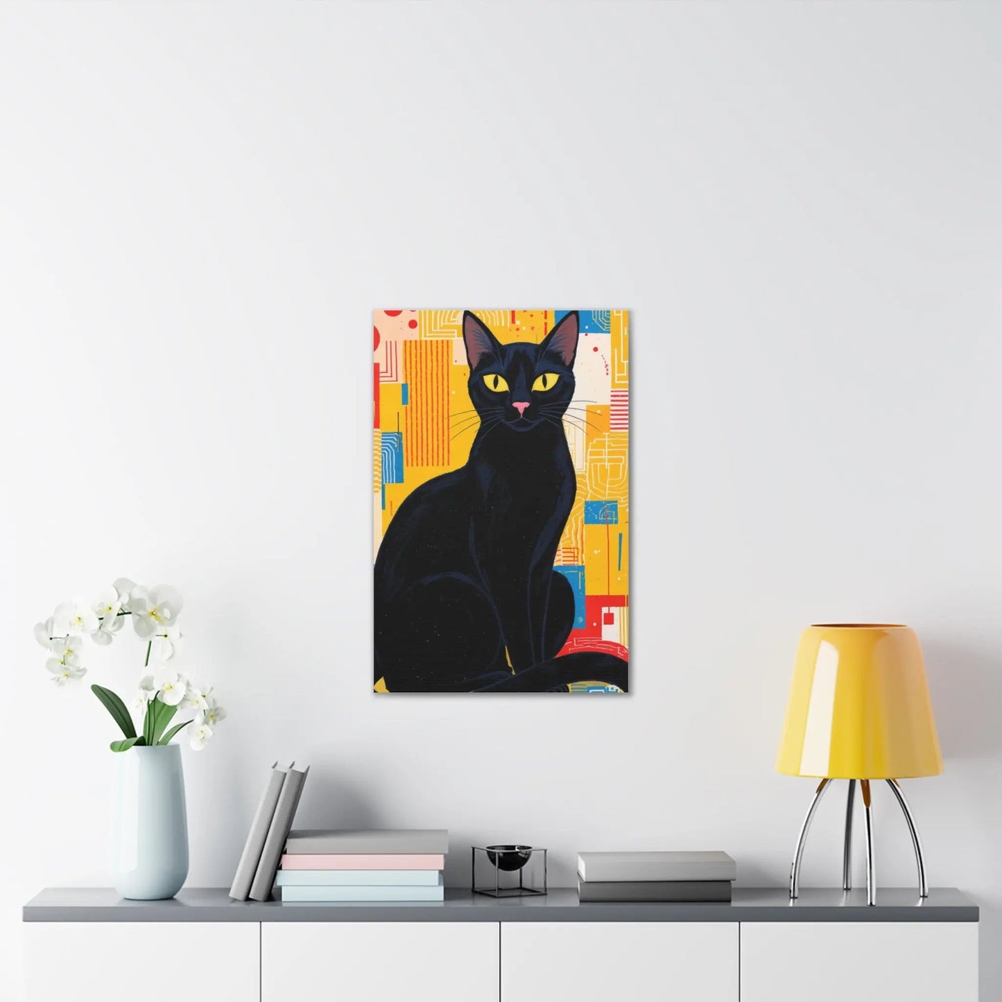 Black Cat Pop Art Canvas Print — Stretched Wall Art for Cat Lovers - FloofChonk