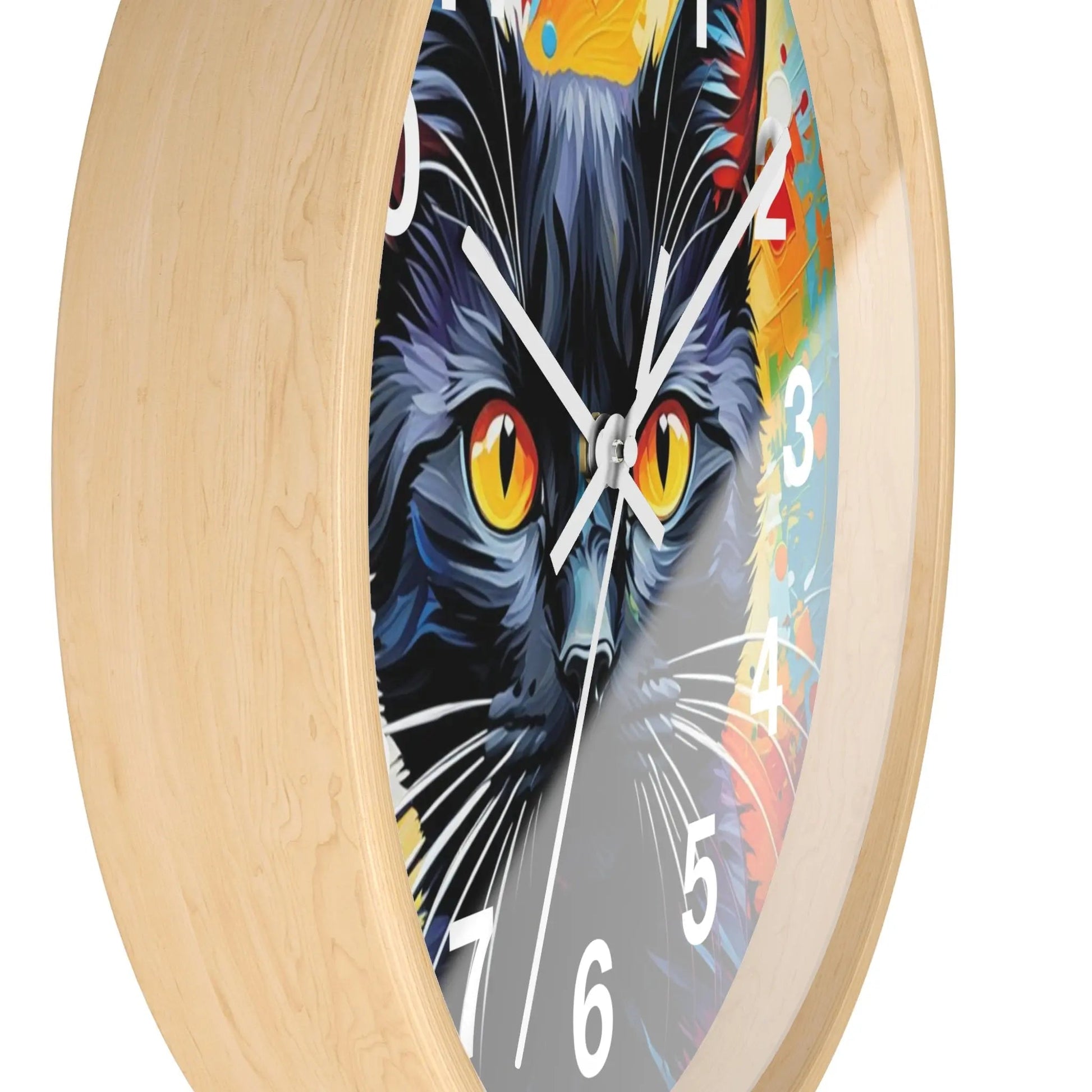 Black Cat Wall Clock — Colorful Pop Art Cat Clock with Yellow Eyes - FloofChonk