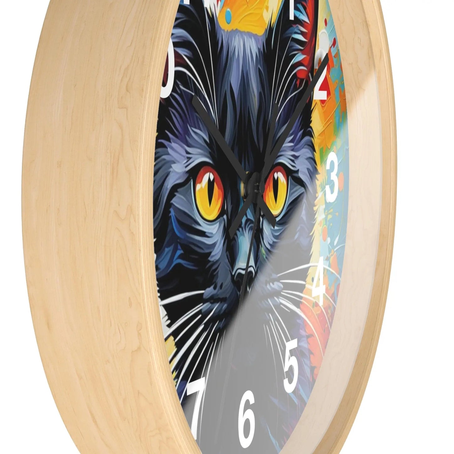 Black Cat Wall Clock — Colorful Pop Art Cat Clock with Yellow Eyes - FloofChonk