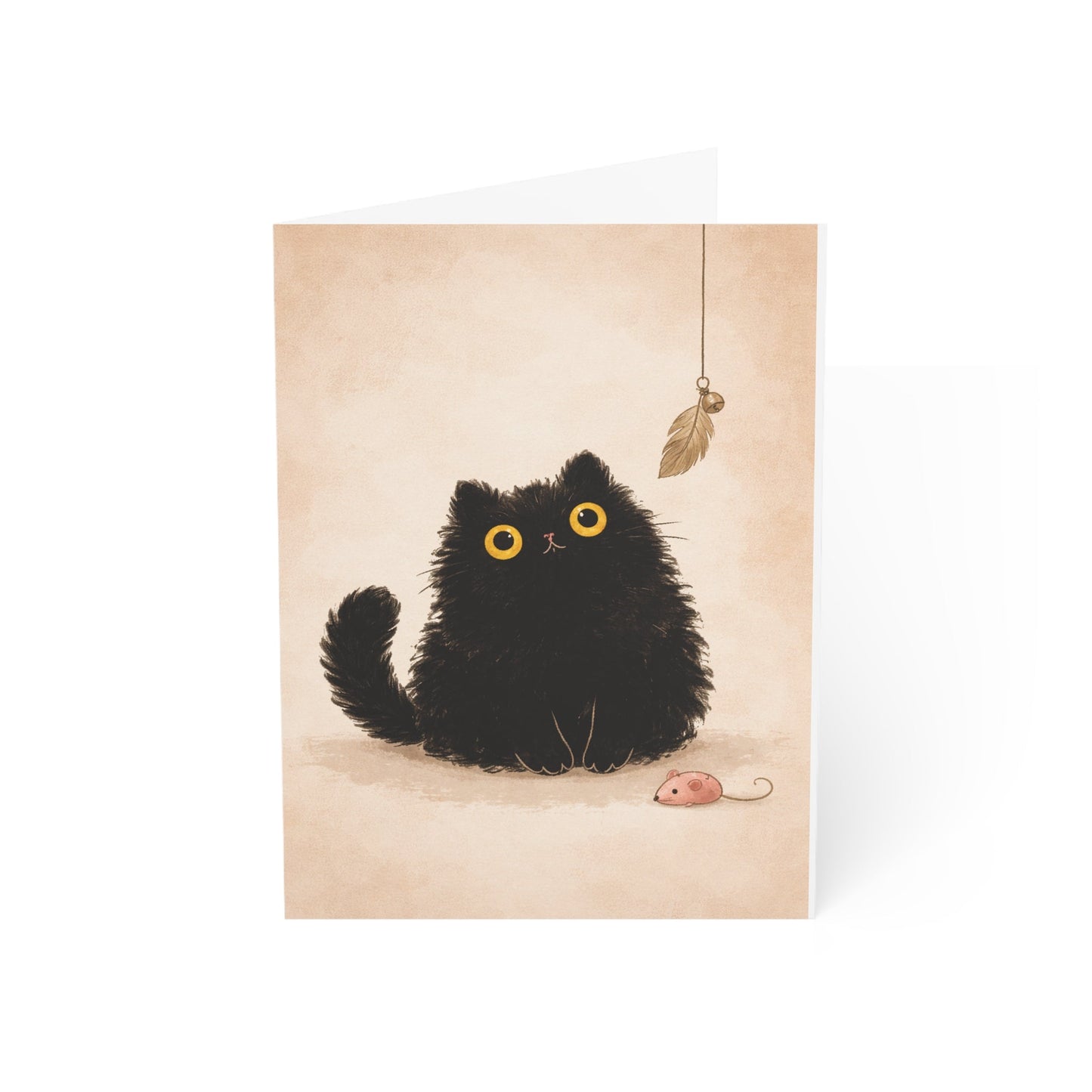 Black Fluffy Cat Greeting Cards – Cute Kitten Blank Note Cards (Pack of 1/10/30/50) - FloofChonk