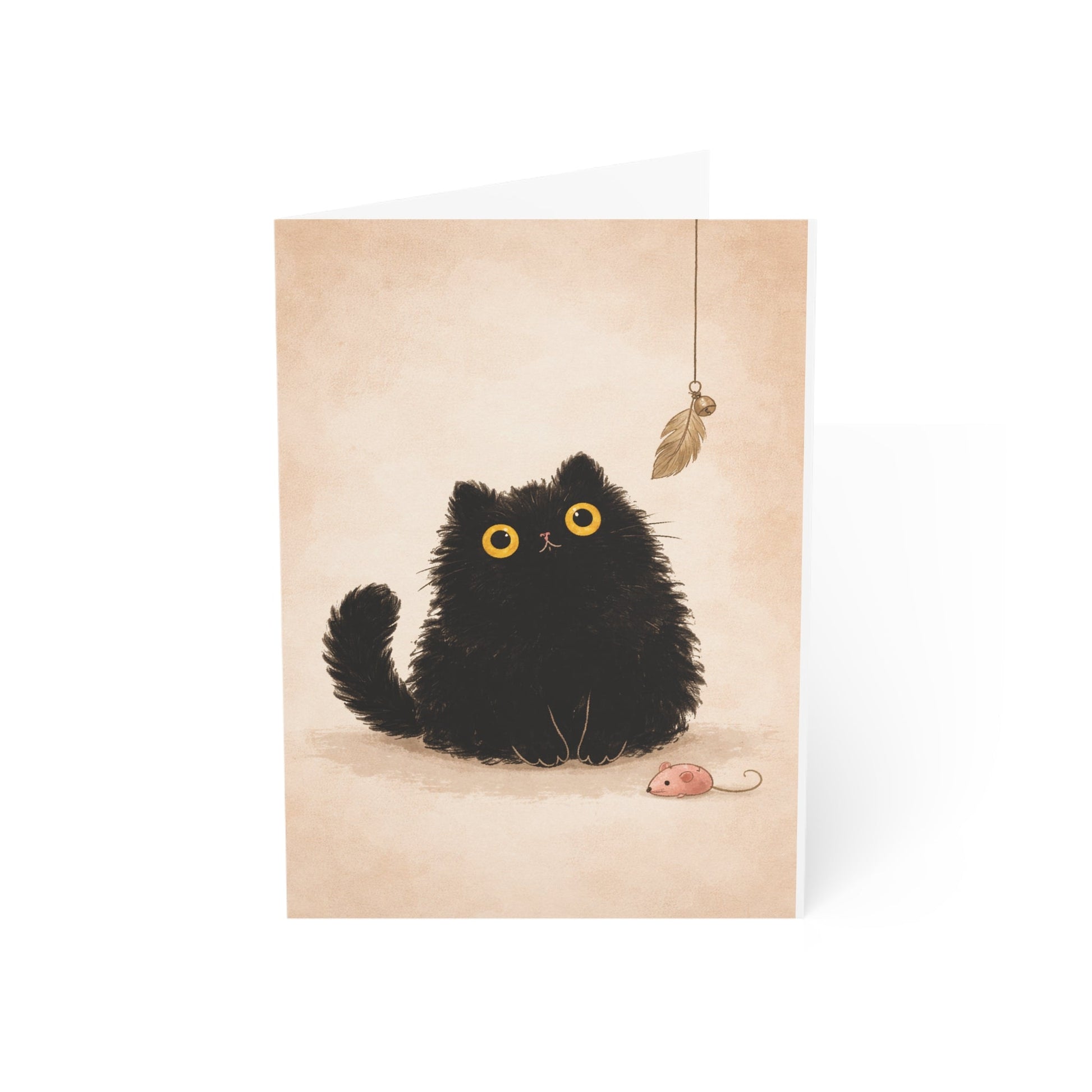 Black Fluffy Cat Greeting Cards – Cute Kitten Blank Note Cards (Pack of 1/10/30/50) - FloofChonk
