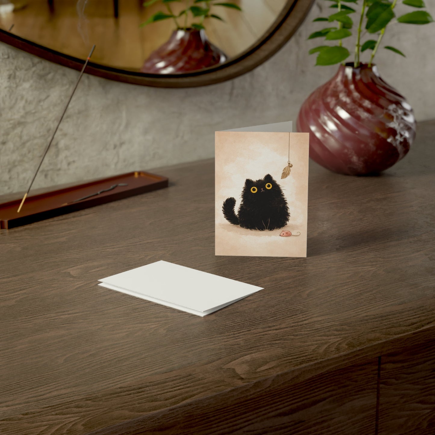 Black Fluffy Cat Greeting Cards – Cute Kitten Blank Note Cards (Pack of 1/10/30/50) - FloofChonk