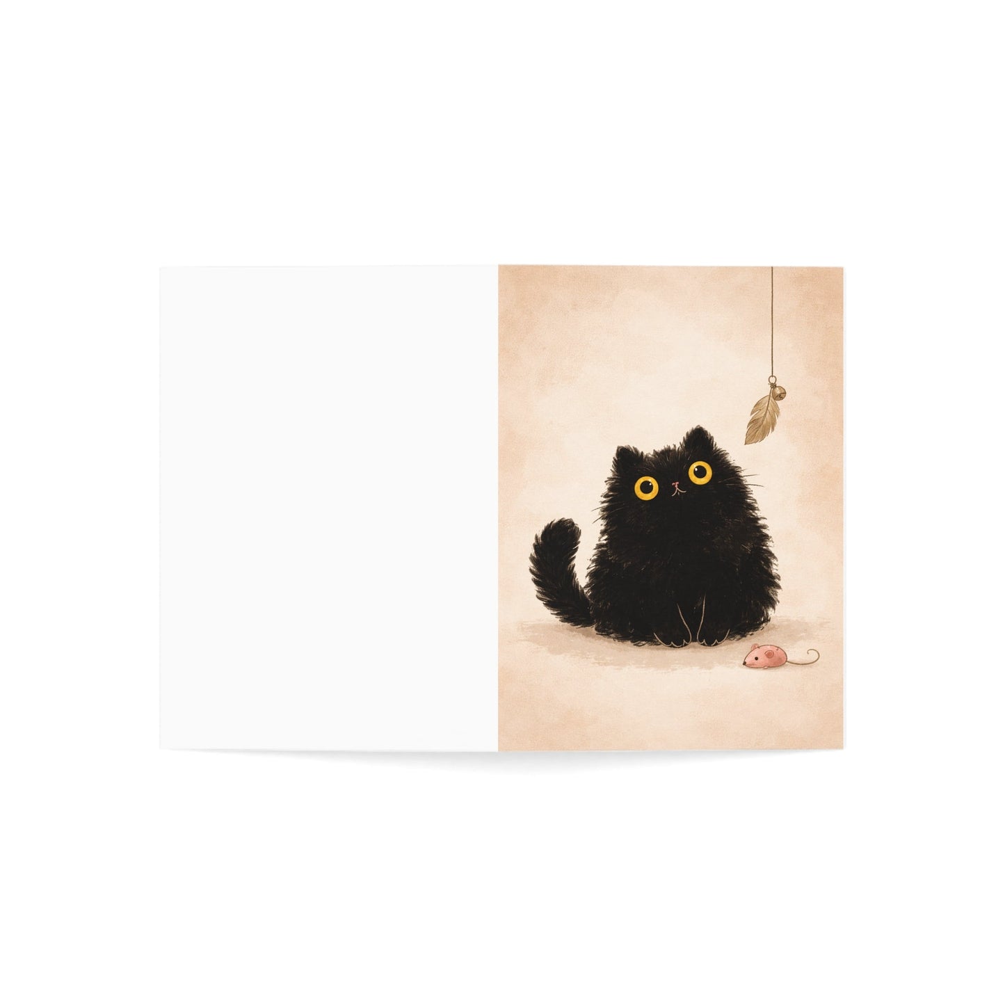 Black Fluffy Cat Greeting Cards – Cute Kitten Blank Note Cards (Pack of 1/10/30/50) - FloofChonk