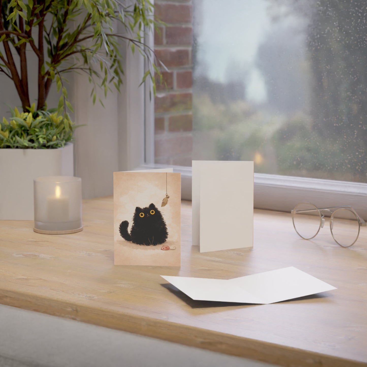 Black Fluffy Cat Greeting Cards – Cute Kitten Blank Note Cards (Pack of 1/10/30/50) - FloofChonk