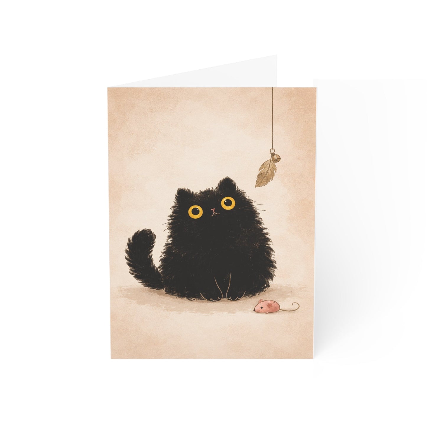 Black Fluffy Cat Greeting Cards – Cute Kitten Blank Note Cards (Pack of 1/10/30/50) - FloofChonk