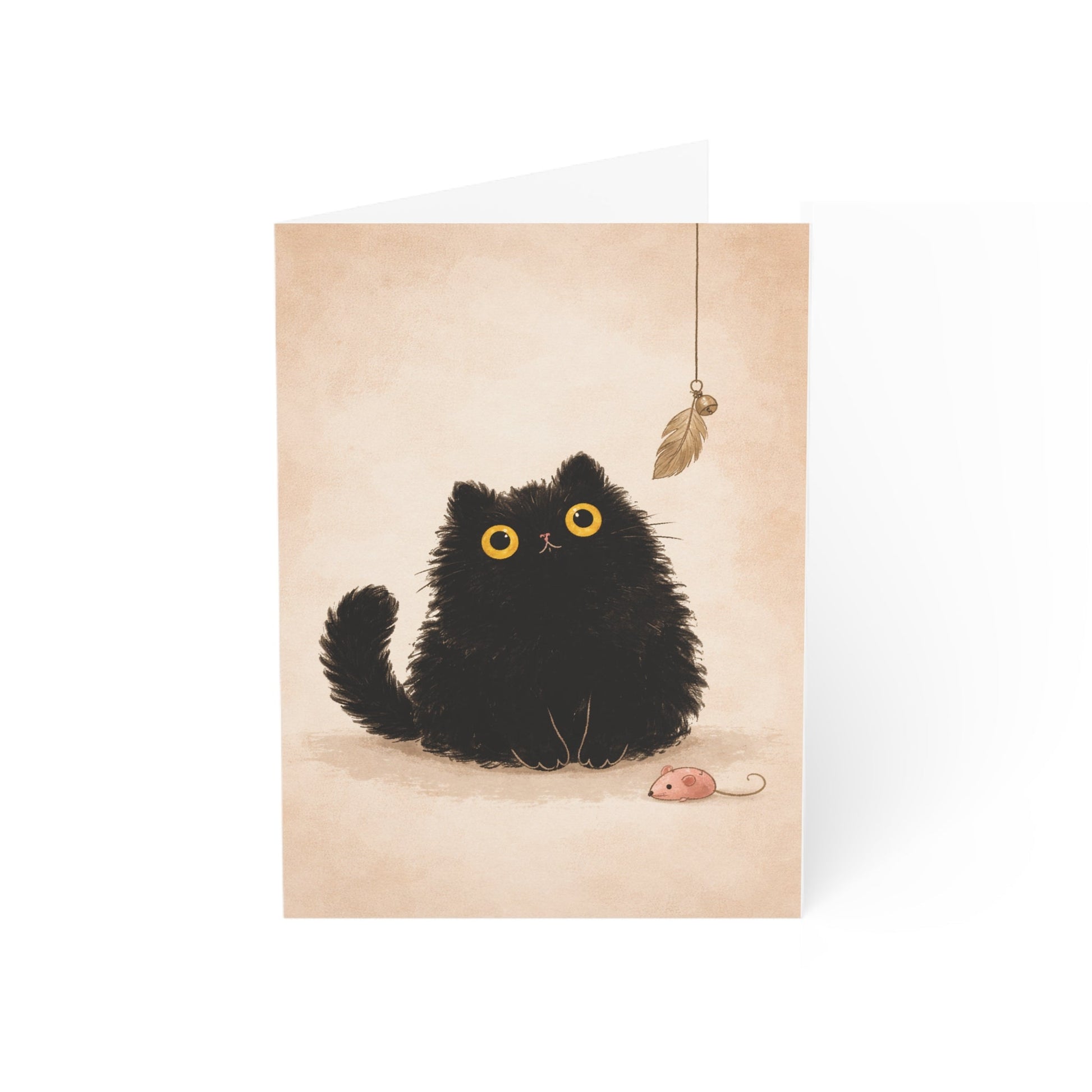 Black Fluffy Cat Greeting Cards – Cute Kitten Blank Note Cards (Pack of 1/10/30/50) - FloofChonk