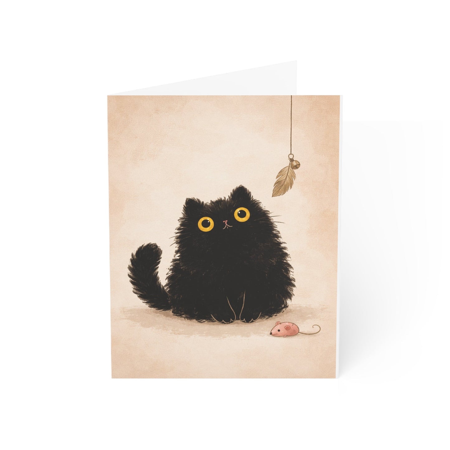 Black Fluffy Cat Greeting Cards – Cute Kitten Blank Note Cards (Pack of 1/10/30/50) - FloofChonk