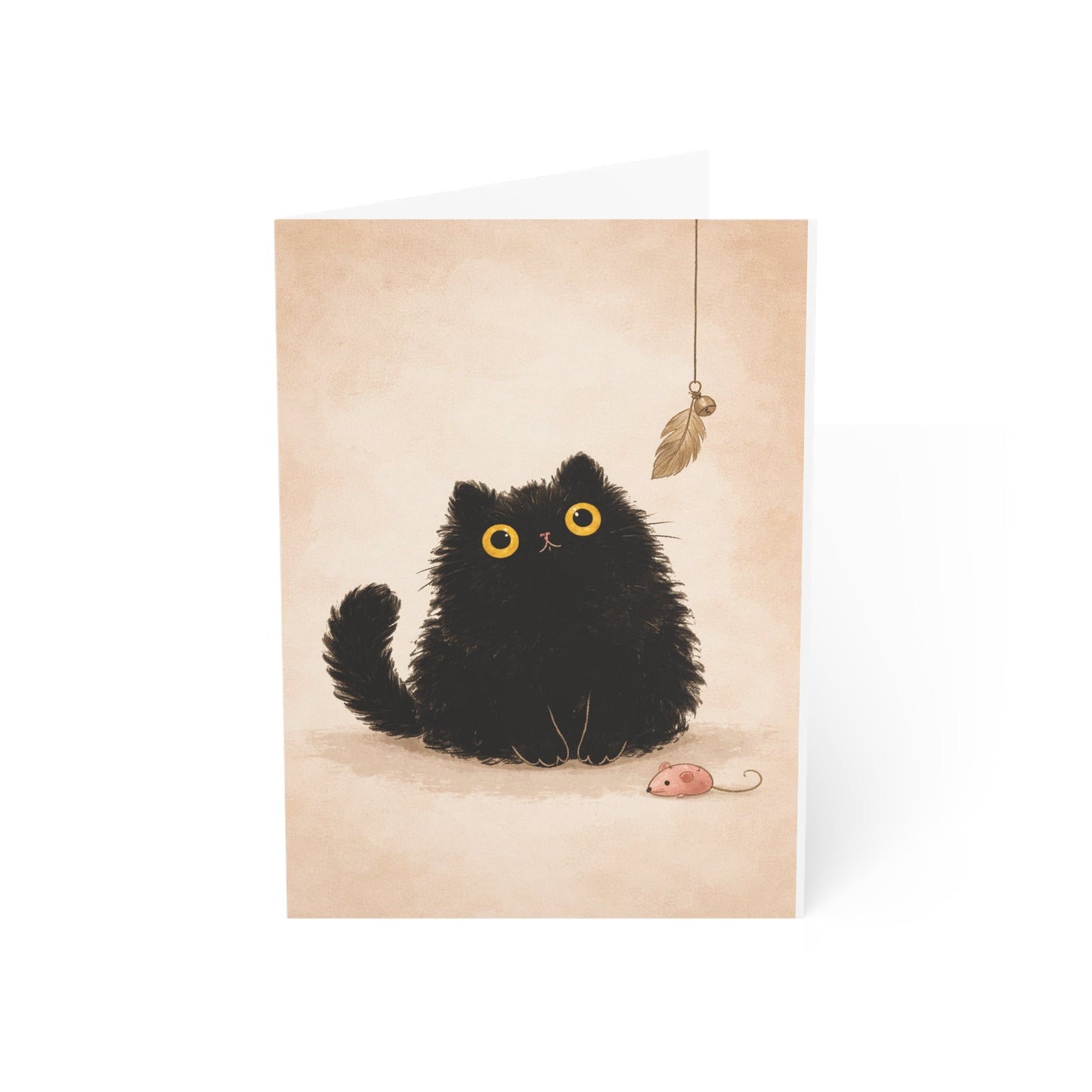 Black Fluffy Cat Greeting Cards – Cute Kitten Blank Note Cards (Pack of 1/10/30/50) - FloofChonk