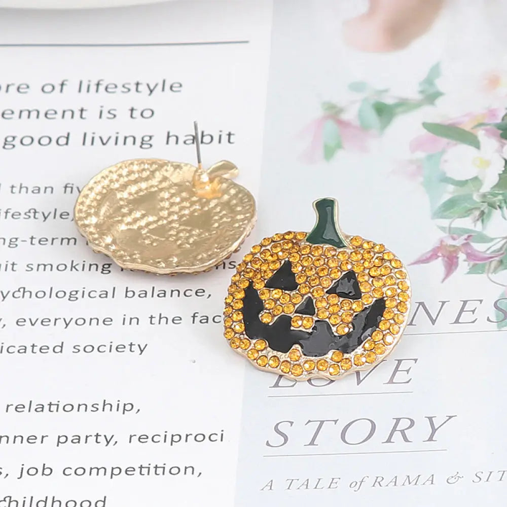 Demon Pumpkin Rhinestone Alloy Earrings - FloofChonk