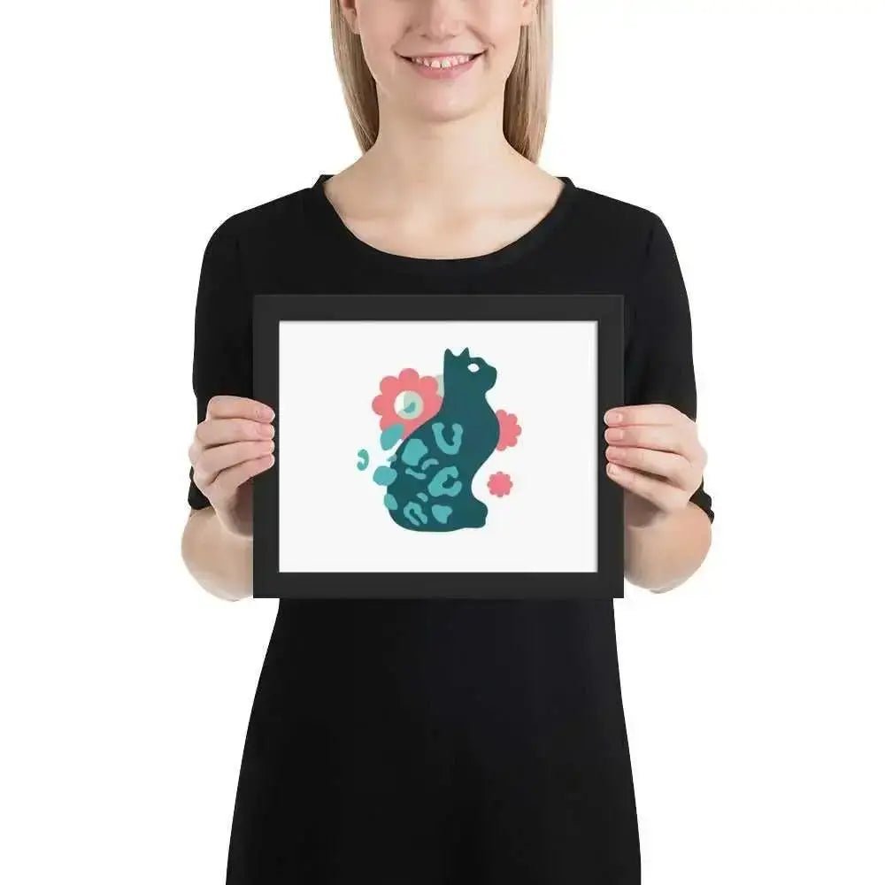 Cat and Flowers Framed poster - FloofChonk