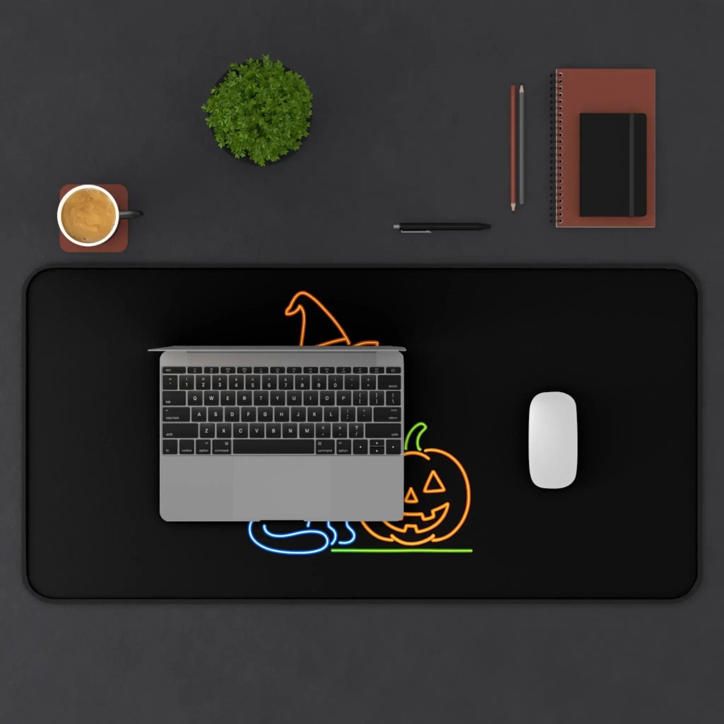 Cat Desk Mat, Cute Halloween Cat Decor, Office Desk Accessories, Fall Home Decor, Halloween Gifts for Cat Lovers, Cat Mouse Pad, Cat Office - FloofChonk