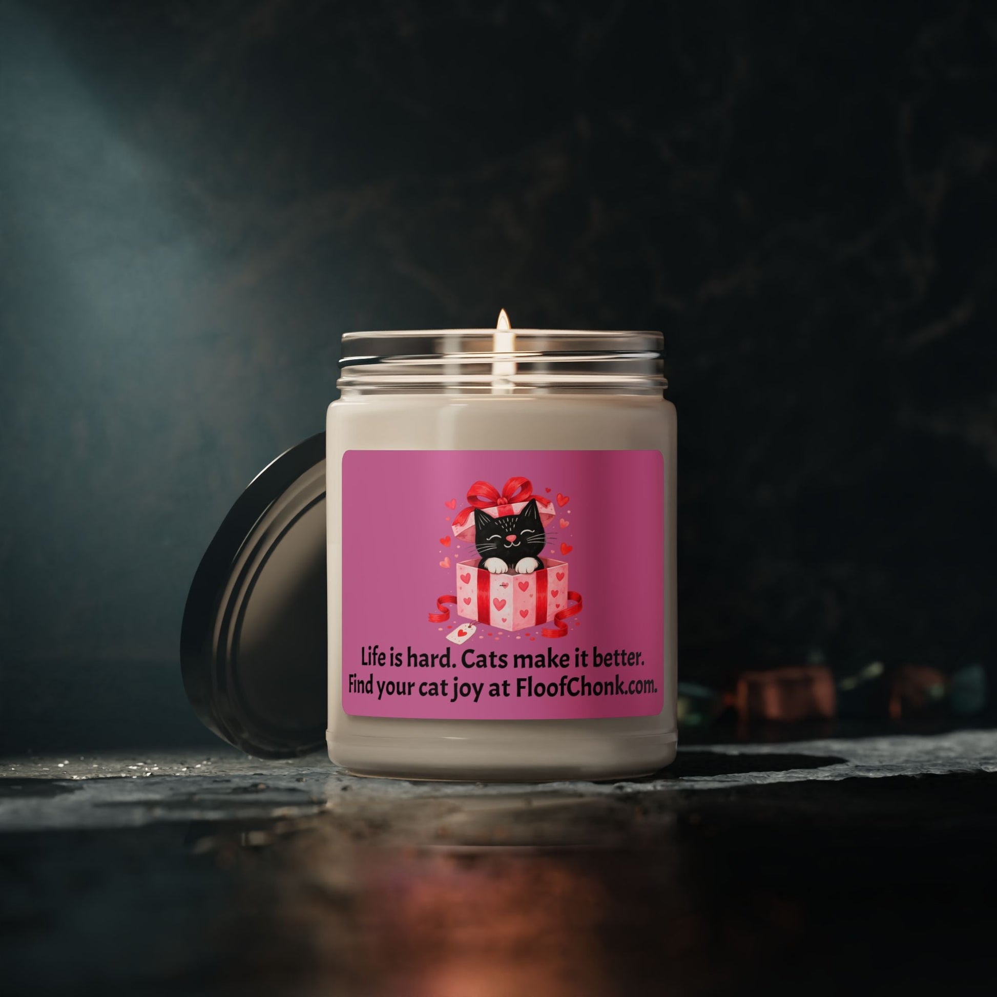 Cat Gift Candle — "Life is hard. Cats make it better." 9oz Scented Soy Jar - FloofChonk