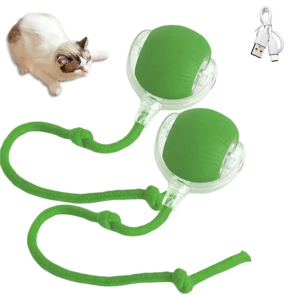 Cat Interactive Ball Toys Automatic Rolling Ball Faux Tail Rechargeable Smart Pet Electric Toy Dog Cat Training Imitate Mouse - FloofChonk