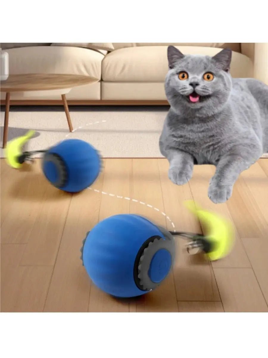 Cat Interactive Ball Toys Automatic Rolling Ball Faux Tail Rechargeable Smart Pet Electric Toy Dog Cat Training Imitate Mouse - FloofChonk