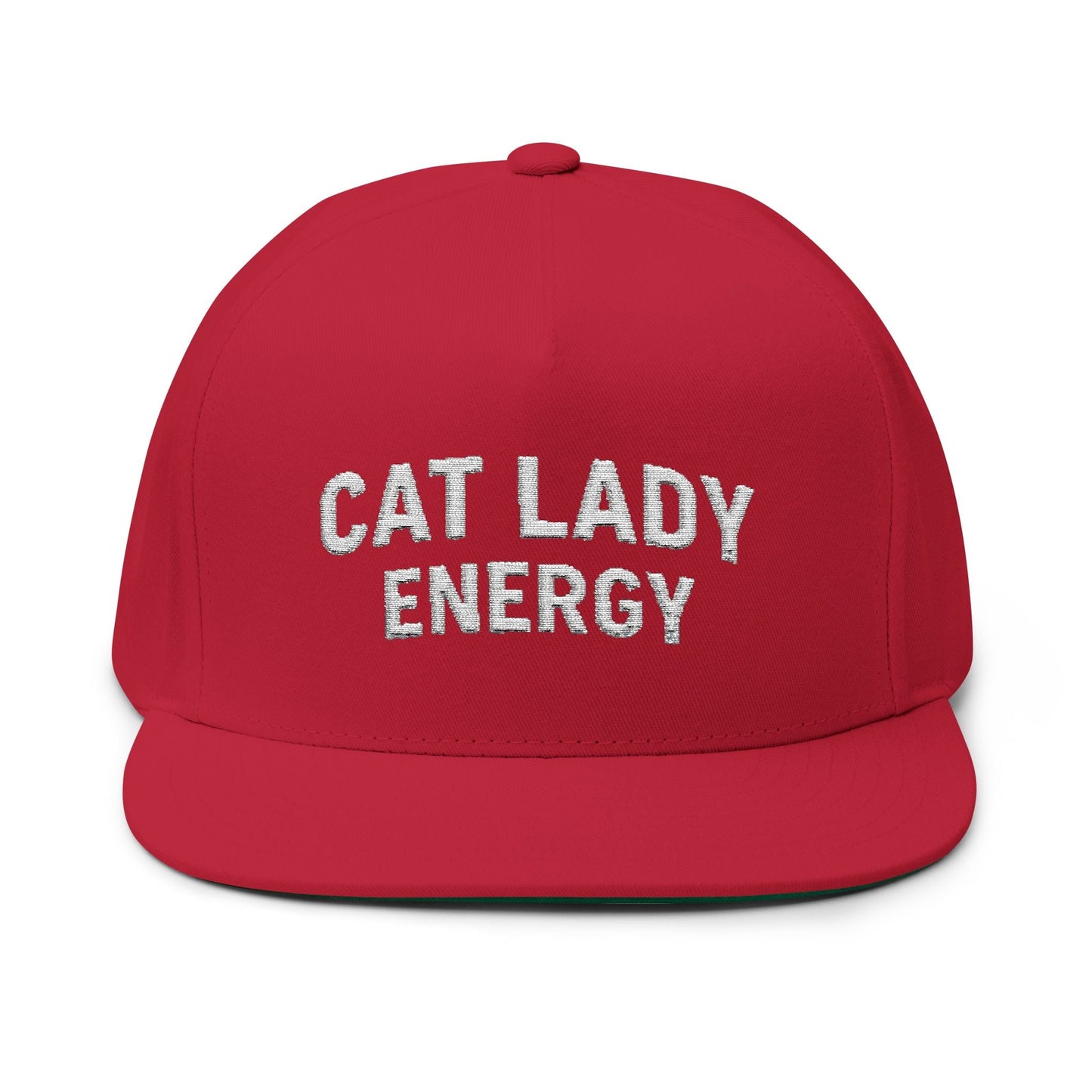 Cat Lady Energy Flat Bill Cap – Embroidered Snapback Hat - FloofChonk
