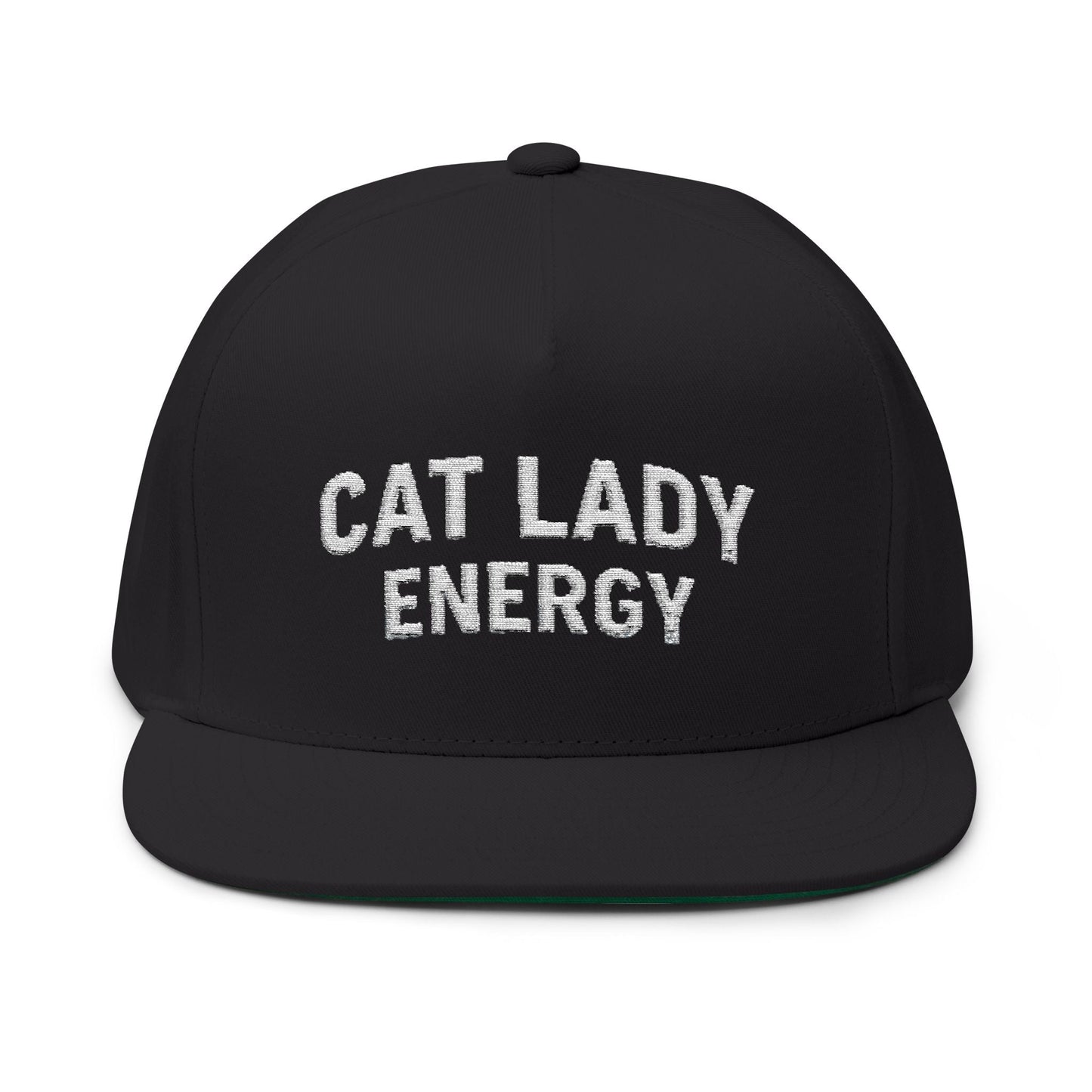 Cat Lady Energy Flat Bill Cap – Embroidered Snapback Hat - FloofChonk