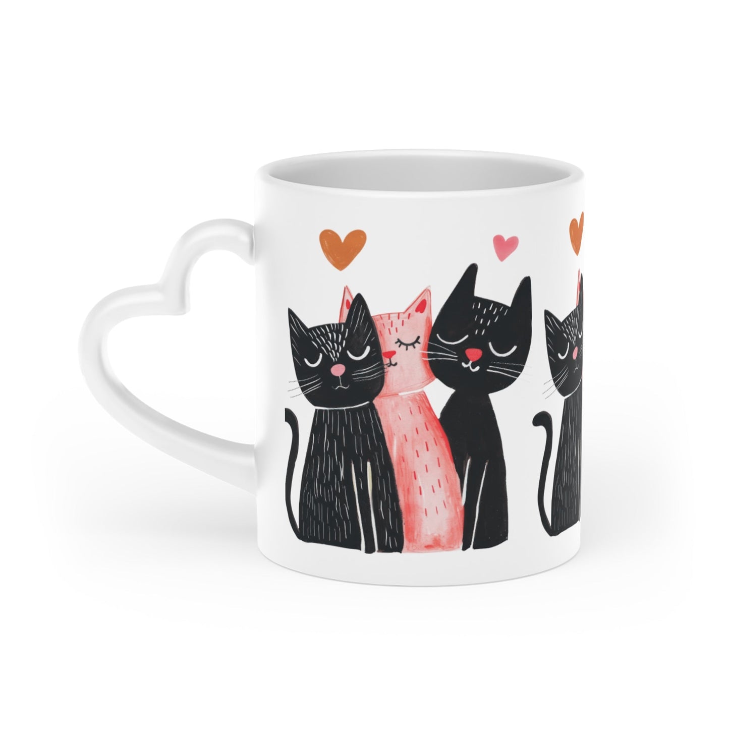 Cat Love Mug — Cute Black & Pink Cats with Hearts Coffee Cup - FloofChonk